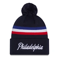 Men's New Era Navy Philadelphia 76ers 2025/26 City Edition Cuffed Knit Hat with Pom