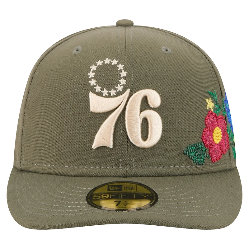 Men's New Era Olive Philadelphia 76ers Tonal Florals 59FIFTY Fitted Hat