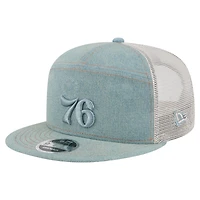 Casquette camionneur à snapback 9FIFTY Adventure Denim pour homme des Philadelphia 76ers de New Era