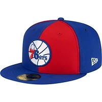 Casquette ajustée New Era rouge/bleu roi Philadelphia 76ers style années 80 Pinwheel 59FIFTY pour homme