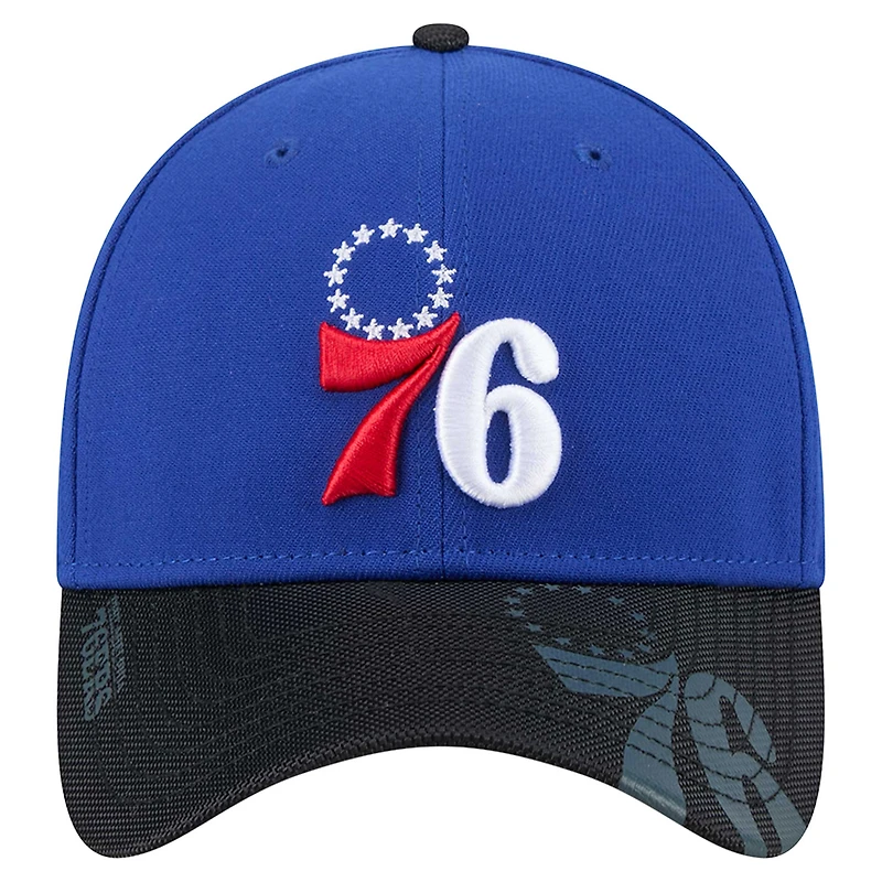 Men's New Era Royal/Black Philadelphia 76ers Sport Night Visor Hit 39THIRTY Flex Hat