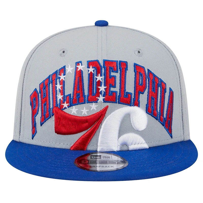 Casquette Snapback 9FIFTY Tip-Off 9FIFTY des Philadelphia 76ers New Era, bleu royal/gris pour hommes