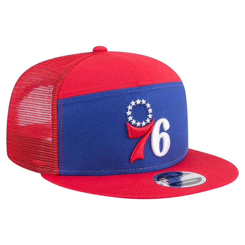 Casquette snapback 9FIFTY d'extérieur à panneau fendu New Era pour homme, bleu royal/rouge, des Philadelphia 76ers
