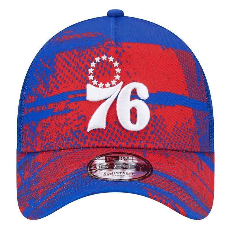 Casquette ajustable New Era 9FORTY Philadelphia 76ers Tip Off A-Frame Trucker pour homme Royal/Rouge