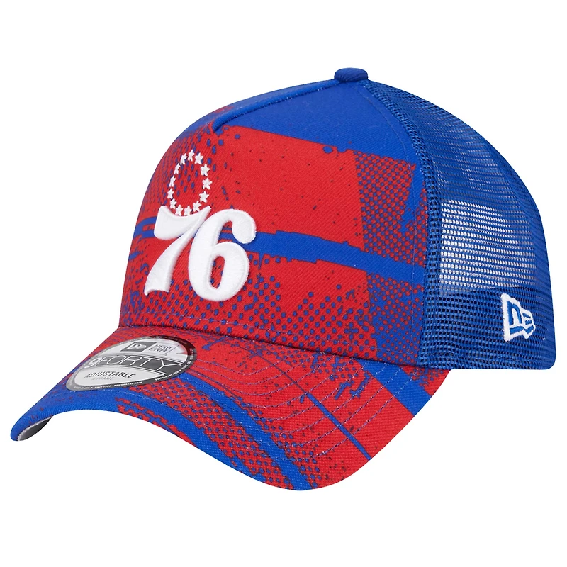 Men's New Era Royal/Red Philadelphia 76ers Tip Off A-Frame Trucker 9FORTY Adjustable Hat