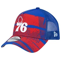Men's New Era Royal/Red Philadelphia 76ers Tip Off A-Frame Trucker 9FORTY Adjustable Hat