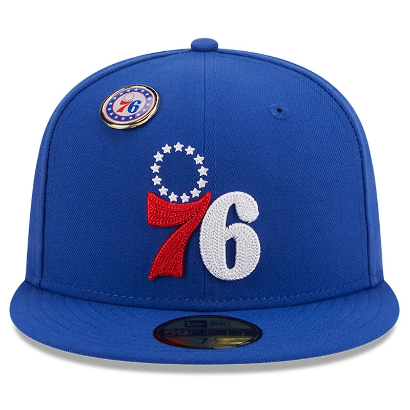 Men's New Era Royal Philadelphia 76ers Chainstitch Logo Pin 59FIFTY Fitted Hat