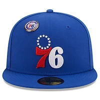 Men's New Era Royal Philadelphia 76ers Chainstitch Logo Pin 59FIFTY Fitted Hat