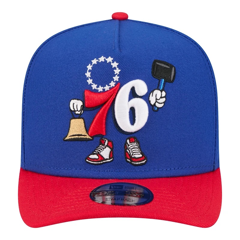 Casquette ajustable New Era Royal Philadelphia 76ers Injection Cartoon Logo A-Frame 9FIFTY pour homme