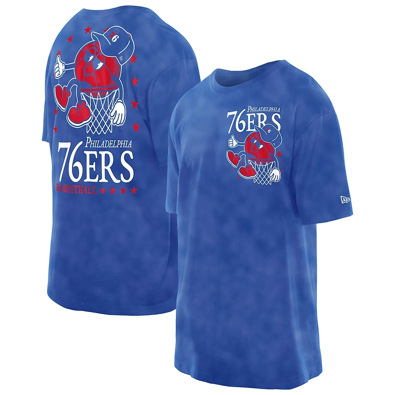 T-shirt oversize New Era Royal Philadelphia 76ers Old School Sport Enzyme Wash pour homme