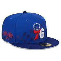 Men's New Era Royal Philadelphia 76ers  Rally Drive Checkerboard 59FIFTY Crown Fitted Hat