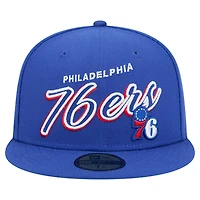 Men's New Era Royal Philadelphia 76ers Sport Night Script Sided 59FIFTY Fitted Hat