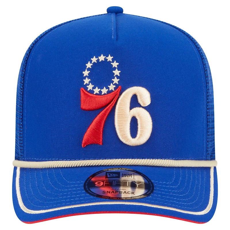 Men's New Era Royal Philadelphia 76ers Vintage Team Rope A-Frame 9FIFTY Snapback Hat