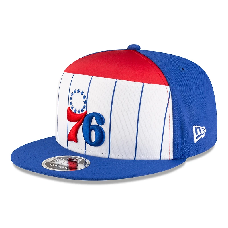 Men's New Era White/Blue Philadelphia 76ers 2025 NBA Tip Off Split Panel 9FIFTY Snapback Hat