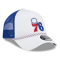 Men's New Era White/Royal Philadelphia 76ers Court Sport Foam A-Frame 9FORTY Adjustable Trucker Hat
