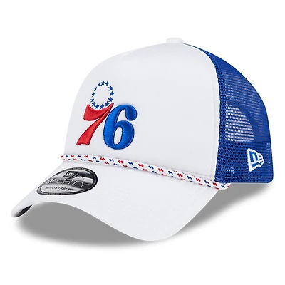 Casquette de camionneur réglable en mousse A-Frame 9FORTY New Era pour hommes, blanc/royal Philadelphia 76ers Court Sport