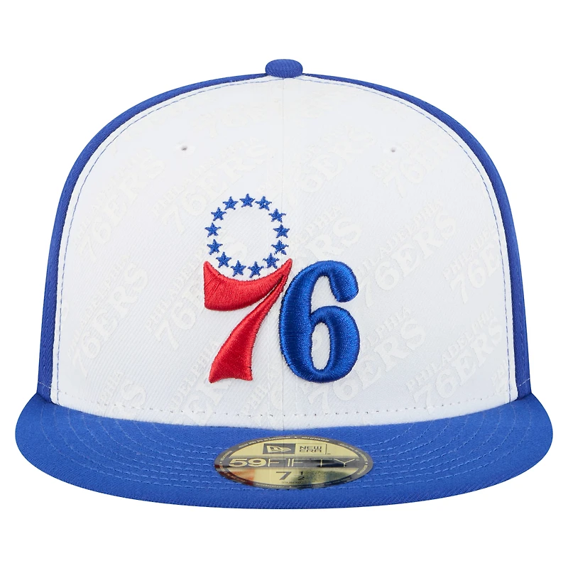 Men's New Era  White/Royal Philadelphia 76ers Repeat 59Fifty Fitted Hat