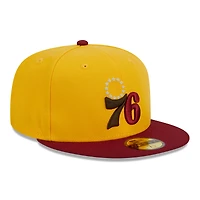 Casquette ajustée 59FIFTY bicolore New Era des Philadelphia 76ers Fall Leaves pour hommes, jaune/rouge