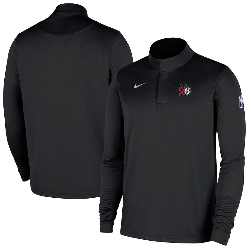 Haut Nike noir authentique des Philadelphia 76ers 2025/26 pour homme, coupe-vent et zippé Dri-Fit