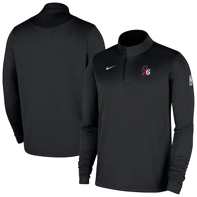 Haut Nike noir authentique des Philadelphia 76ers 2025/26 pour homme, coupe-vent et zippé Dri-Fit