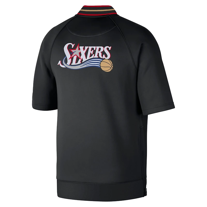 veste Nike pour homme, modèle Classic Edition Hardwood Classics, noire, les 76ers de Philadelphie. Authentique match à boutons-pression.