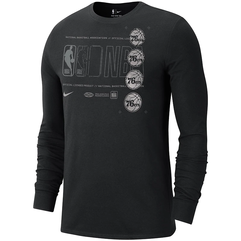 T-shirt à manches longues Nike Philadelphia 76ers Courtside Chrome pour homme, noir