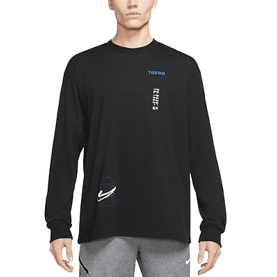 T-shirt à manches longues Nike Max90 noir Philadelphia 76ers Courtside pour homme