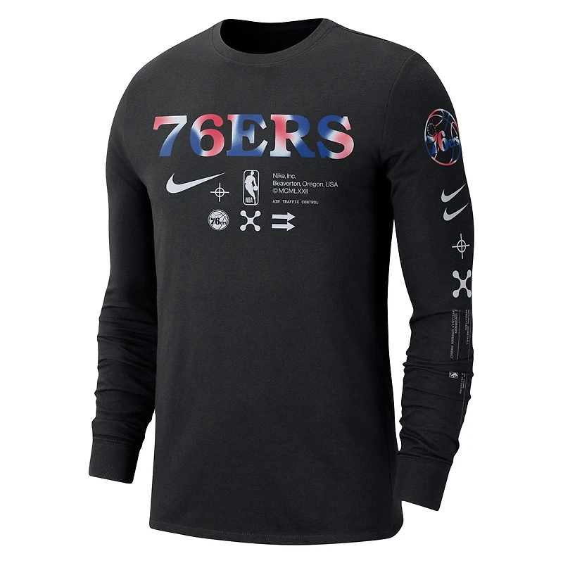 T-shirt à manches longues Nike Philadelphia 76ers Essential Air Traffic Control pour homme, noir