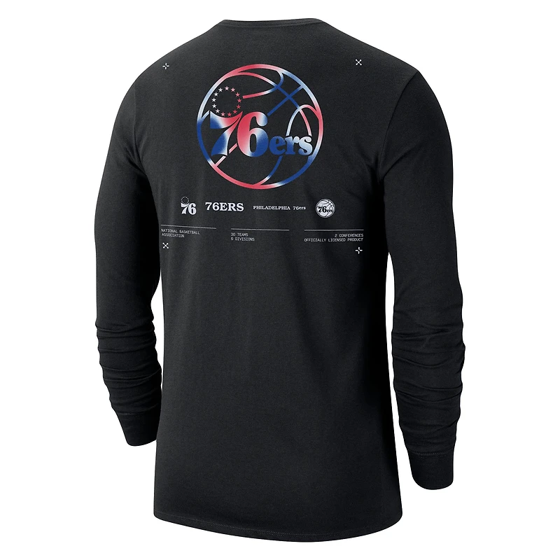 T-shirt à manches longues Nike Philadelphia 76ers Essential Air Traffic Control pour homme, noir