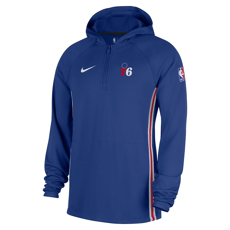 Veste à capuche Nike Philadelphia 76ers Authentic On Court Zone Quarter-Zip Dri-FIT bleue pour homme