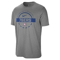 T-shirt d'entraînement Nike authentique des Philadelphia 76ers pour homme, couleur charbon