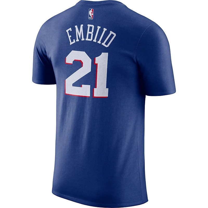 T-shirt Performance Joel Embiid Royal Philadelphia 76ers pour homme avec nom et numéro de joueur