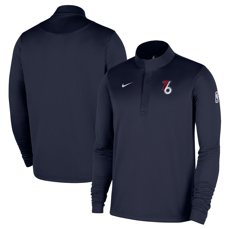 Pull Nike bleu marine Philadelphia 76ers 2025/26 City Edition Remix Authentic Coaches Dri-FIT à demi-zip pour homme