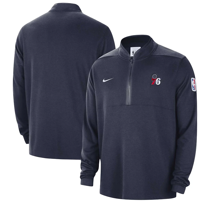 Veste à demi-zip Nike bleu marine Philadelphia 76ers Authentic Performance pour homme