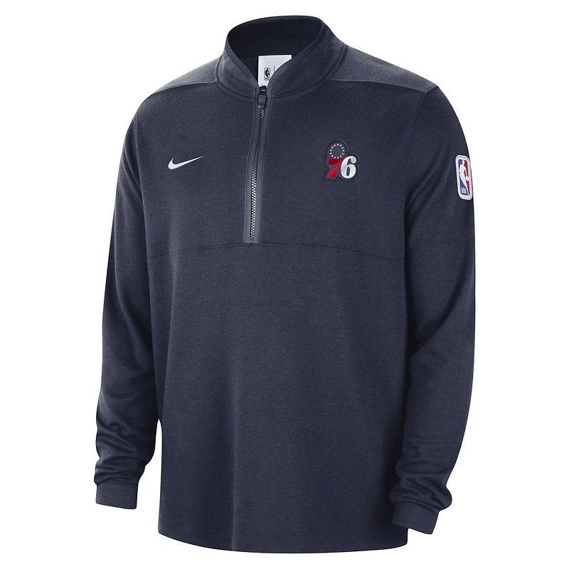 Veste à demi-zip Nike bleu marine Philadelphia 76ers Authentic Performance pour homme
