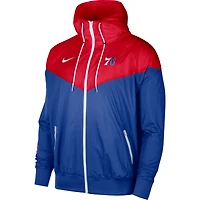Nike - Rouge/Royal Philadelphia 76ers 75th Anniversary Courtside Windrunner Raglan Hoodie Veste entièrement zippée