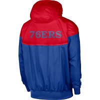 Nike - Rouge/Royal Philadelphia 76ers 75th Anniversary Courtside Windrunner Raglan Hoodie Veste entièrement zippée