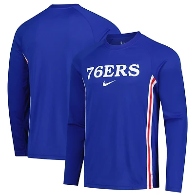 Maillot de tir Nike Royal Philadelphia 76ers 2025/26 Authentic Pre-Game Legend Dri-FIT à manches longues pour homme