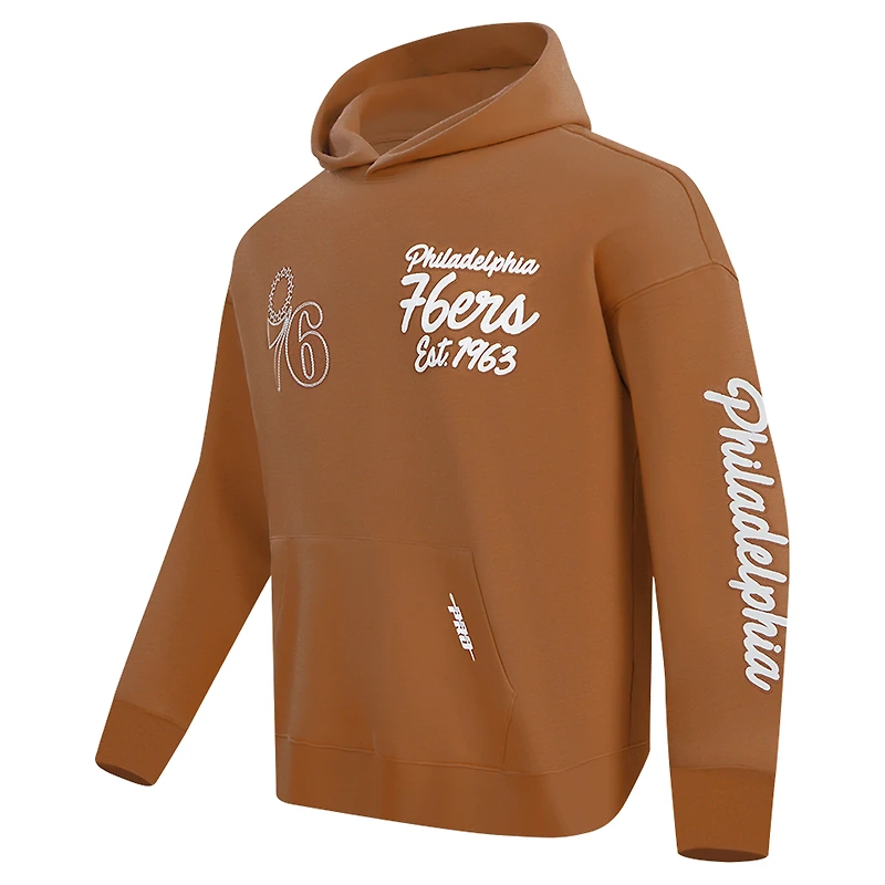 Men's Pro Standard Brown Philadelphia 76ers Paint the City Drop Shoulder Pullover Hoodie