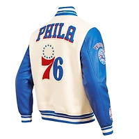 Men's Pro Standard Cream Philadelphia 76ers Retro Classic Varsity Full-Zip Jacket