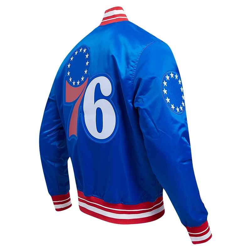 Men's Pro Standard Royal Philadelphia 76ers Script Tail Full-Snap Satin Varsity Jacket