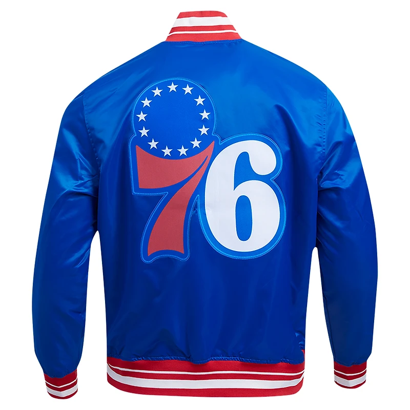 Men's Pro Standard Royal Philadelphia 76ers Script Tail Full-Snap Satin Varsity Jacket