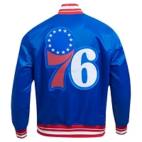 Men's Pro Standard Royal Philadelphia 76ers Script Tail Full-Snap Satin Varsity Jacket