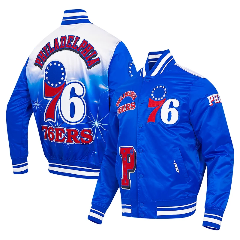 Veste à boutons-pression en satin sublimé Pro Standard Royal Philadelphia 76ers pour homme