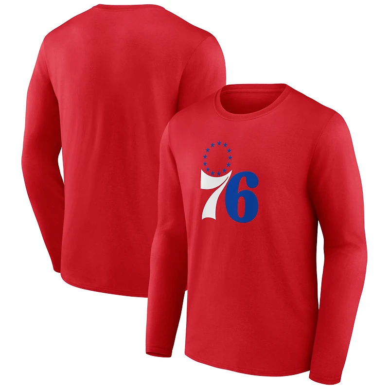 T-shirt à manches longues rouge pour homme avec logo principal des Philadelphia 76ers
