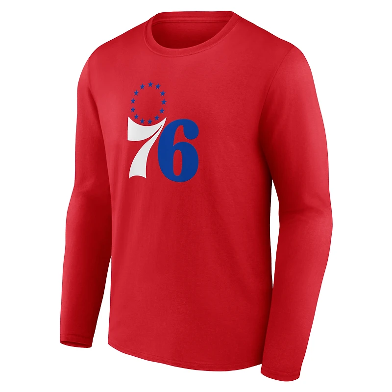 T-shirt à manches longues rouge pour homme avec logo principal des Philadelphia 76ers