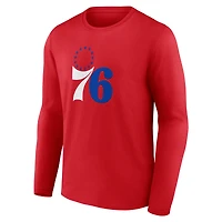 T-shirt à manches longues rouge pour homme avec logo principal des Philadelphia 76ers