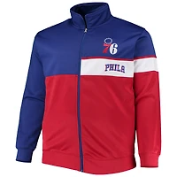 Veste de survêtement à fermeture glissière pleine longueur Philadelphia 76ers Big & Tall pour homme, bleu roi/rouge