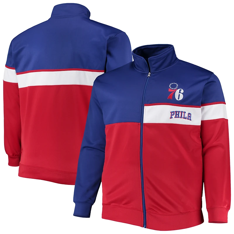 Veste de survêtement à fermeture glissière pleine longueur Philadelphia 76ers Big & Tall pour homme, bleu roi/rouge