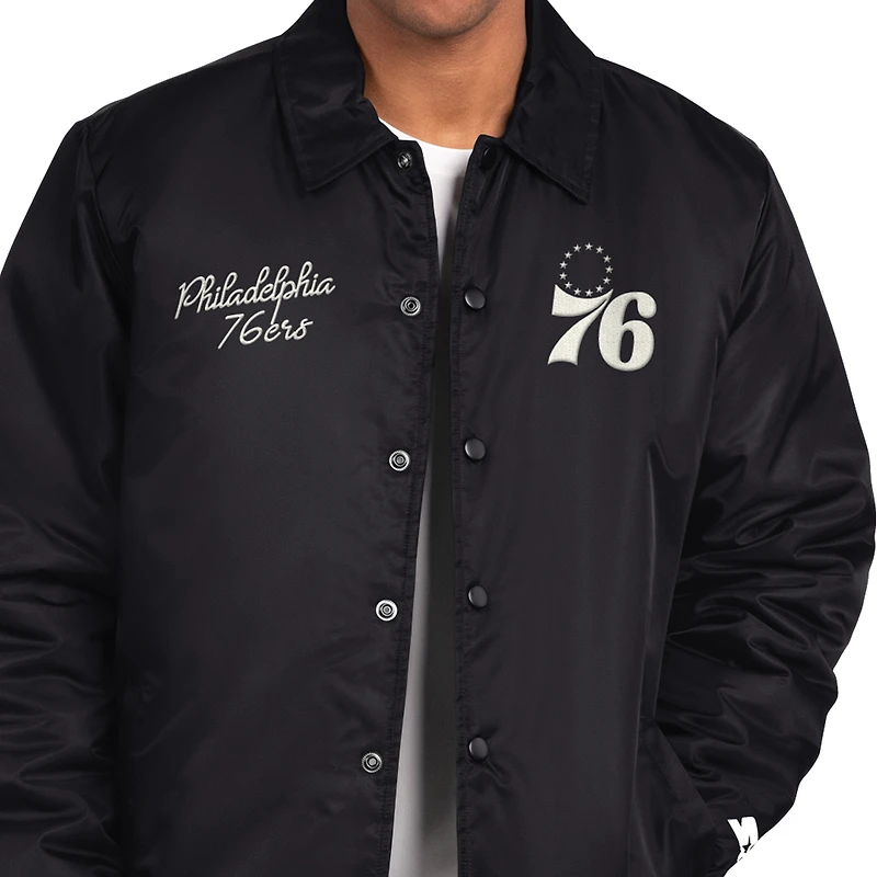Men's Starter Black Philadelphia 76ers Full-Snap Coaches Jacket